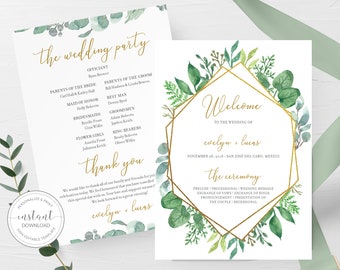 Greenery Wedding Ceremony Program Template, Wedding Programs Greenery, Editable Wedding Program, 5x7 DIGITAL DOWNLOAD - GFG100