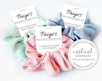 Etiqueta de favor de despedida de soltera imprimible para scrunchies para el cabello, etiqueta de scrunchie personalizada para plantilla de favores de despedida de soltera, DESCARGA DIGITAL