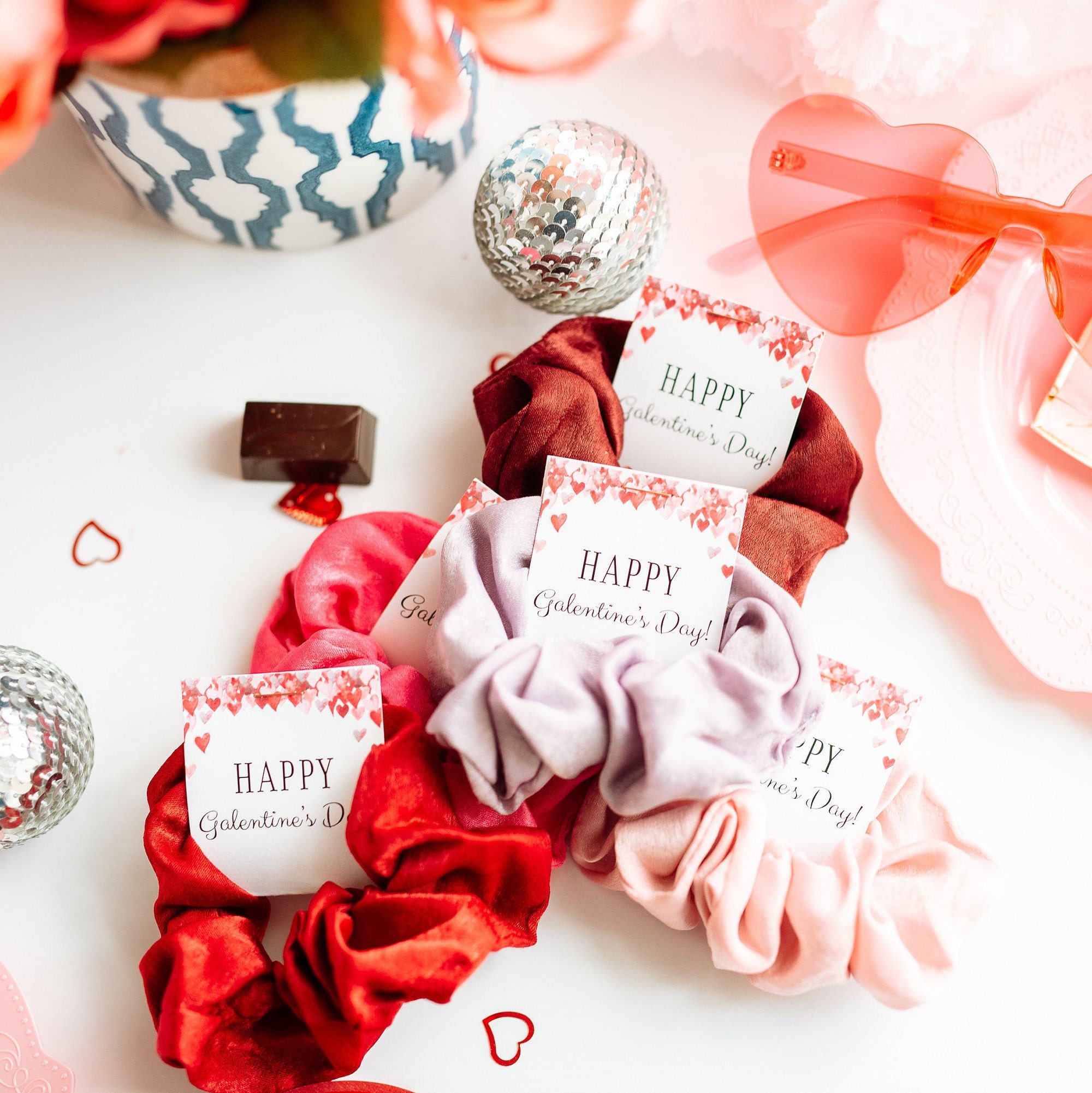 Happy Galentines Day Gift for Friends, Hair Scrunchies - PlumPolkaDot