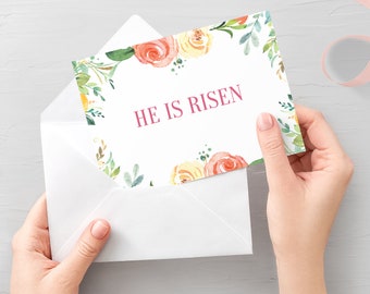 He Is Risen Easter Card Printable, Religious Easter Greeting Card, Christian Easter Card Template, 5X3.5, Editable DIGITAL DOWNLOAD B100