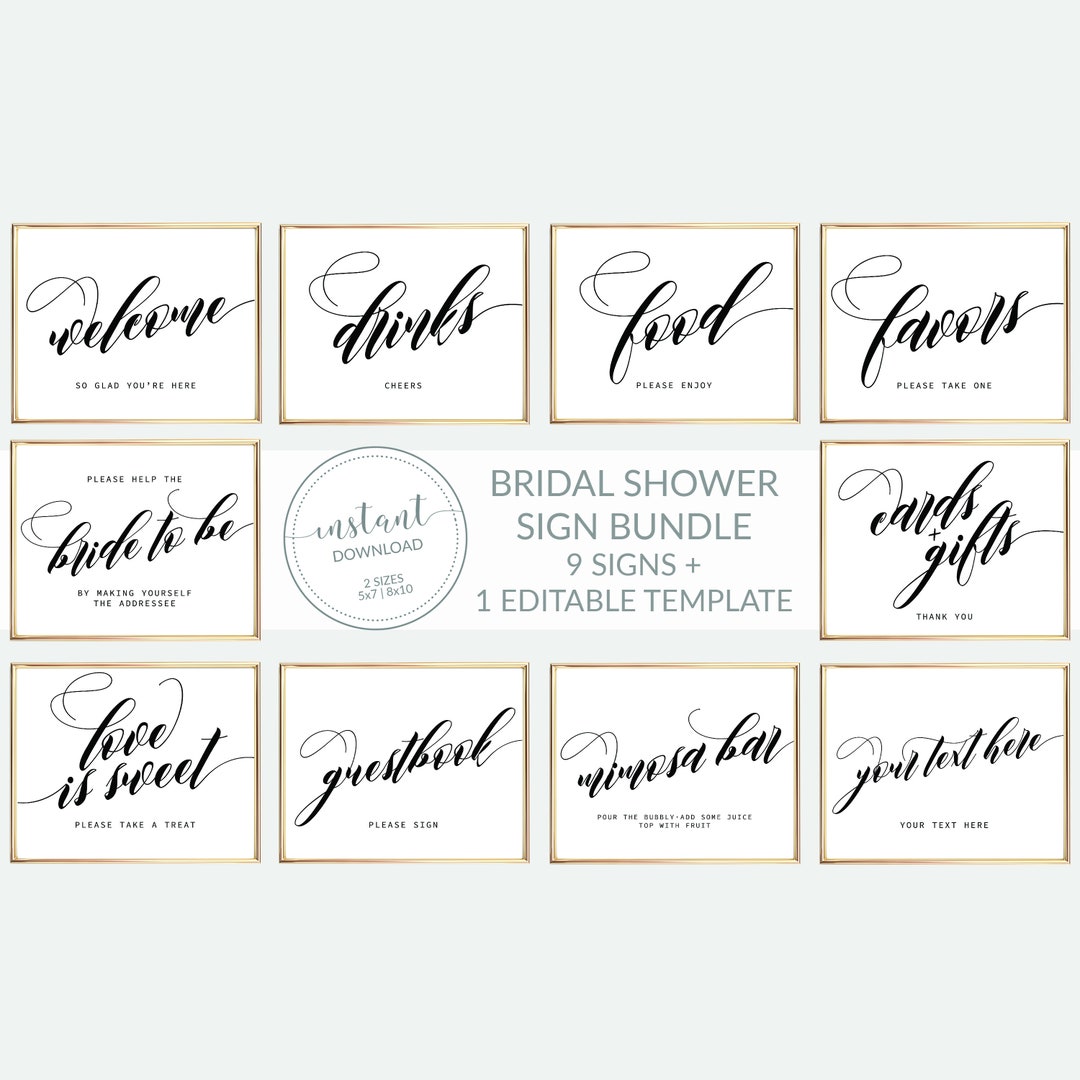 Printable Bridal Shower Signs Set, Minimalist Wedding Shower Sign ...