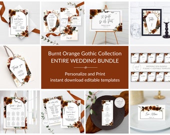 Gothic Wedding Invitation Bundle, Printable Halloween Wedding Invitation Set, Orange Til Death Do Us Part Invitation Template, DIGITAL H300