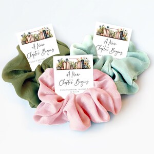 Book Themed Bridal Shower Favors, Hair Scrunchie, A New Chapter Begins, Book Bridal Shower Thank You Guest Gift, Book Lover Shower image 1