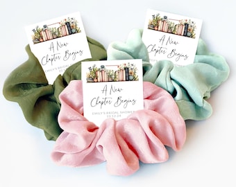 Book Themed Bridal Shower Favors, Hair Scrunchie, A New Chapter Begins, Book Bridal Shower Thank You Guest Gift, Book Lover Shower