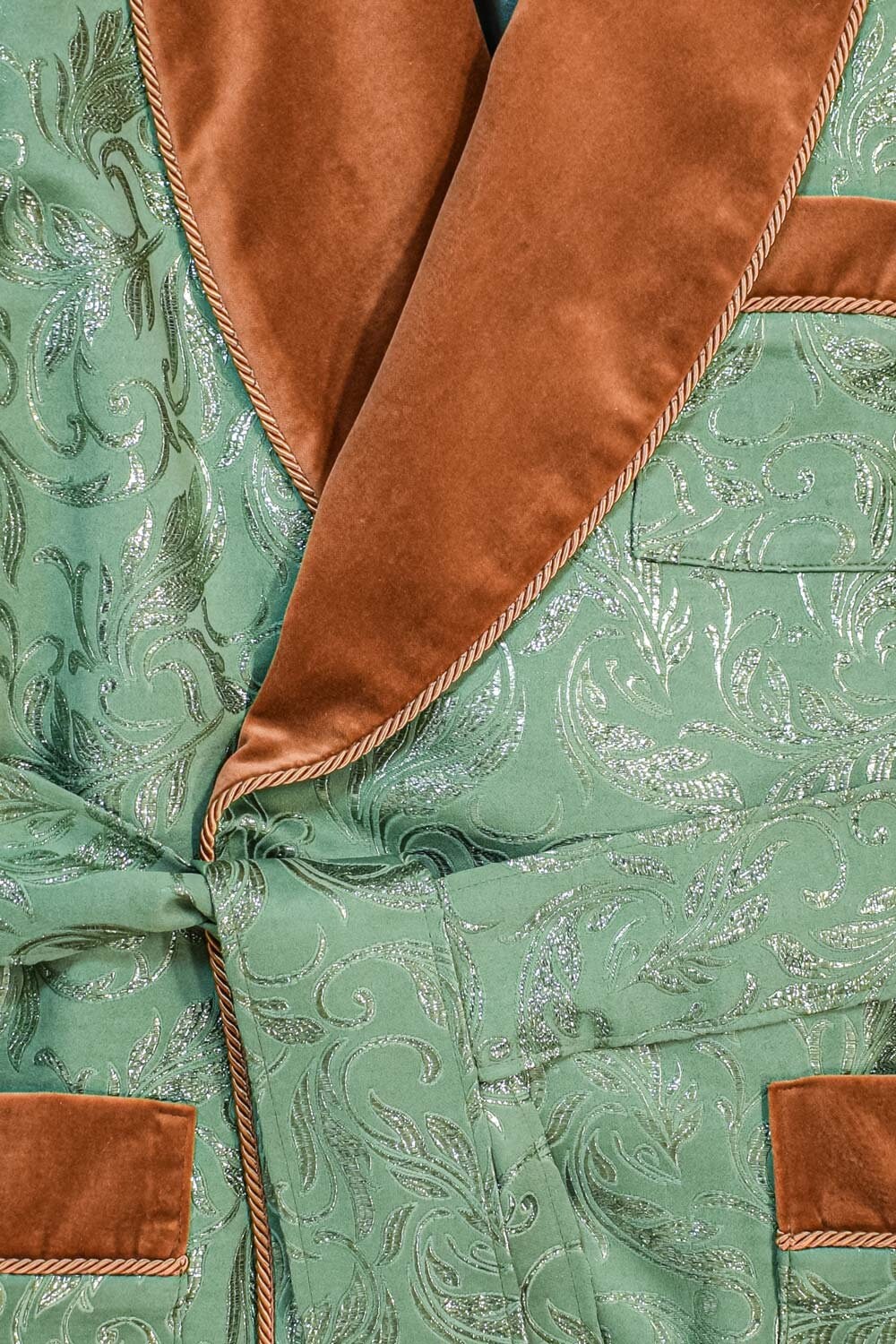 Mens Dressing Gown Green Floral Brocade Dark Orange Velvet Gentlemans ...