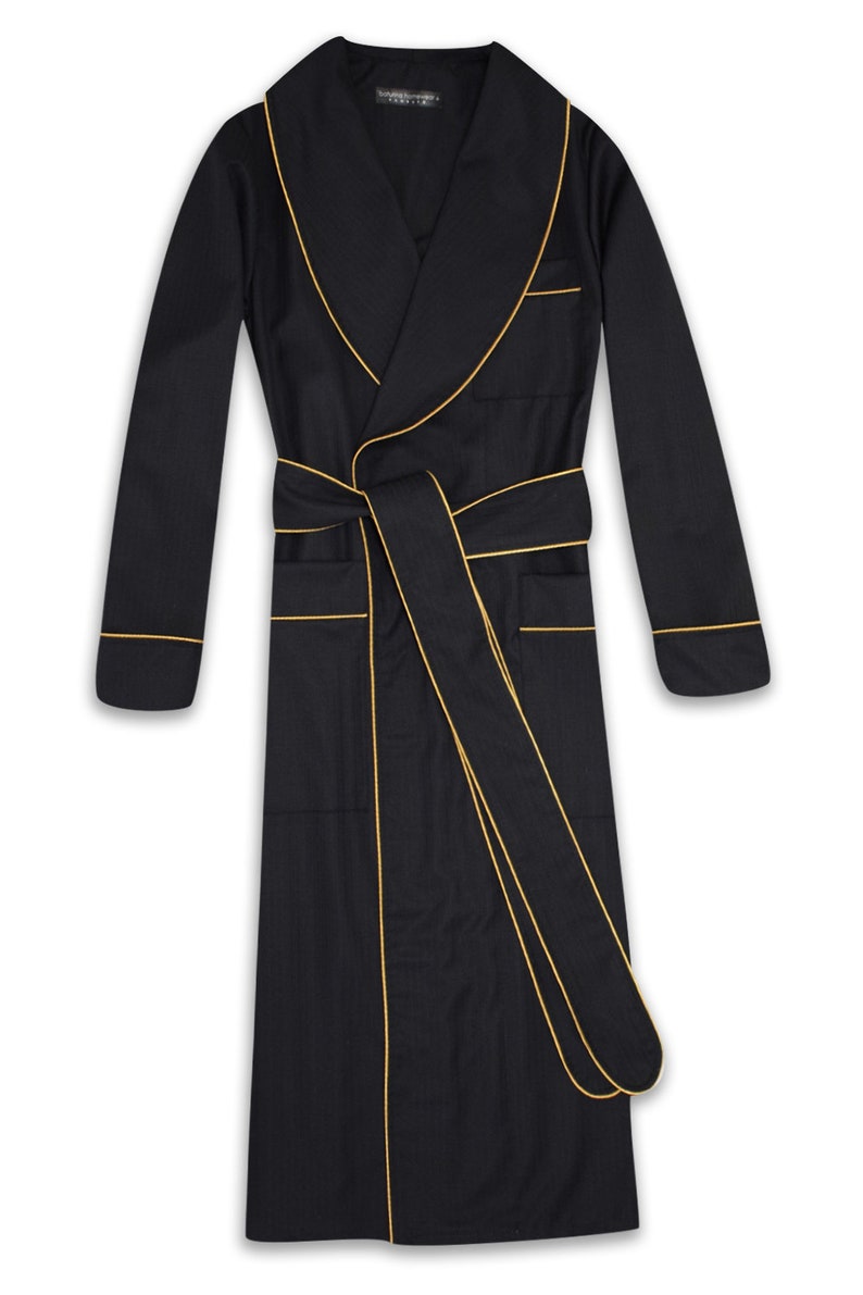 Mens Black Cotton Robe Luxury Dressing Gown Monogrammed Custom Etsy