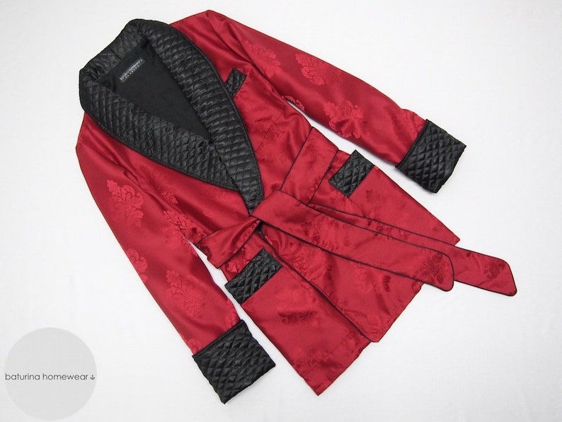 Burgundy Mens Smoking Jacket Fully Lined Black Satin
