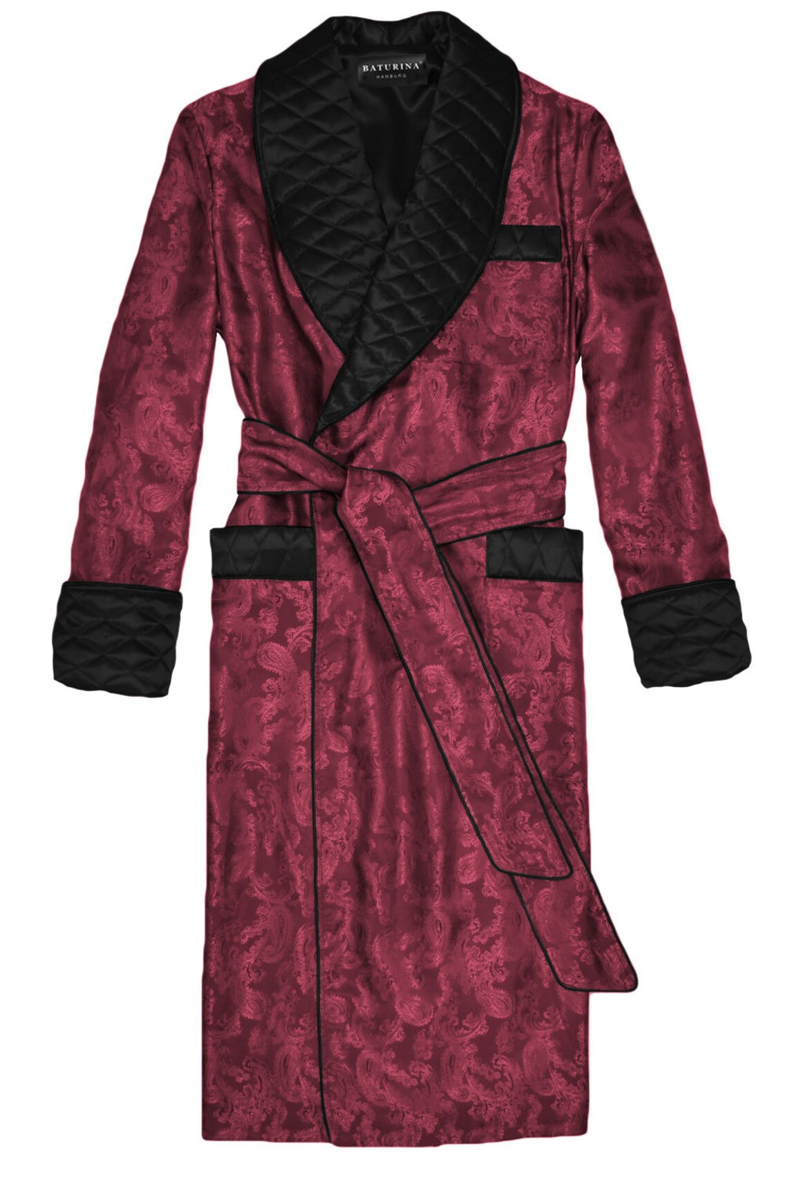 Mens Silk Dressing Gown Paisley Robe Black Burgundy Dark Red Etsy