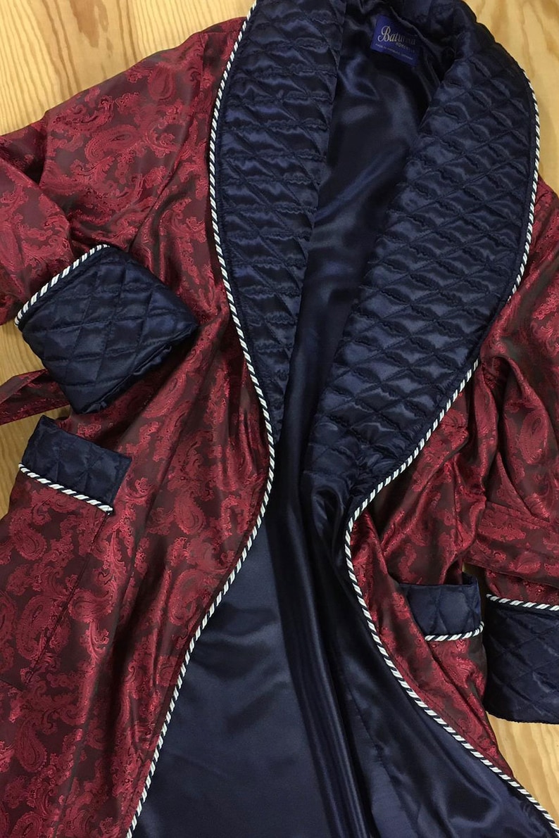 mens burgundy silk robe
