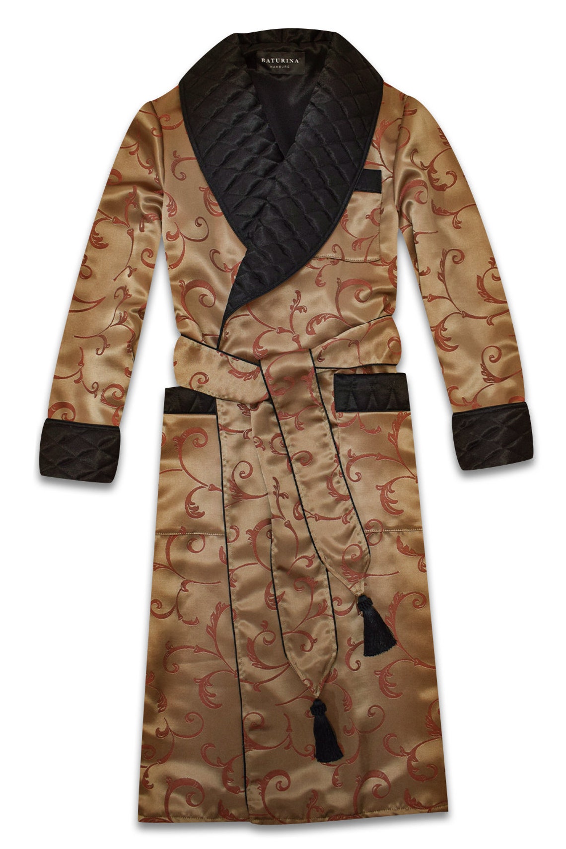 Mens Morning Robe Paisley Gold Black Quilted Satin Jacquard Etsy