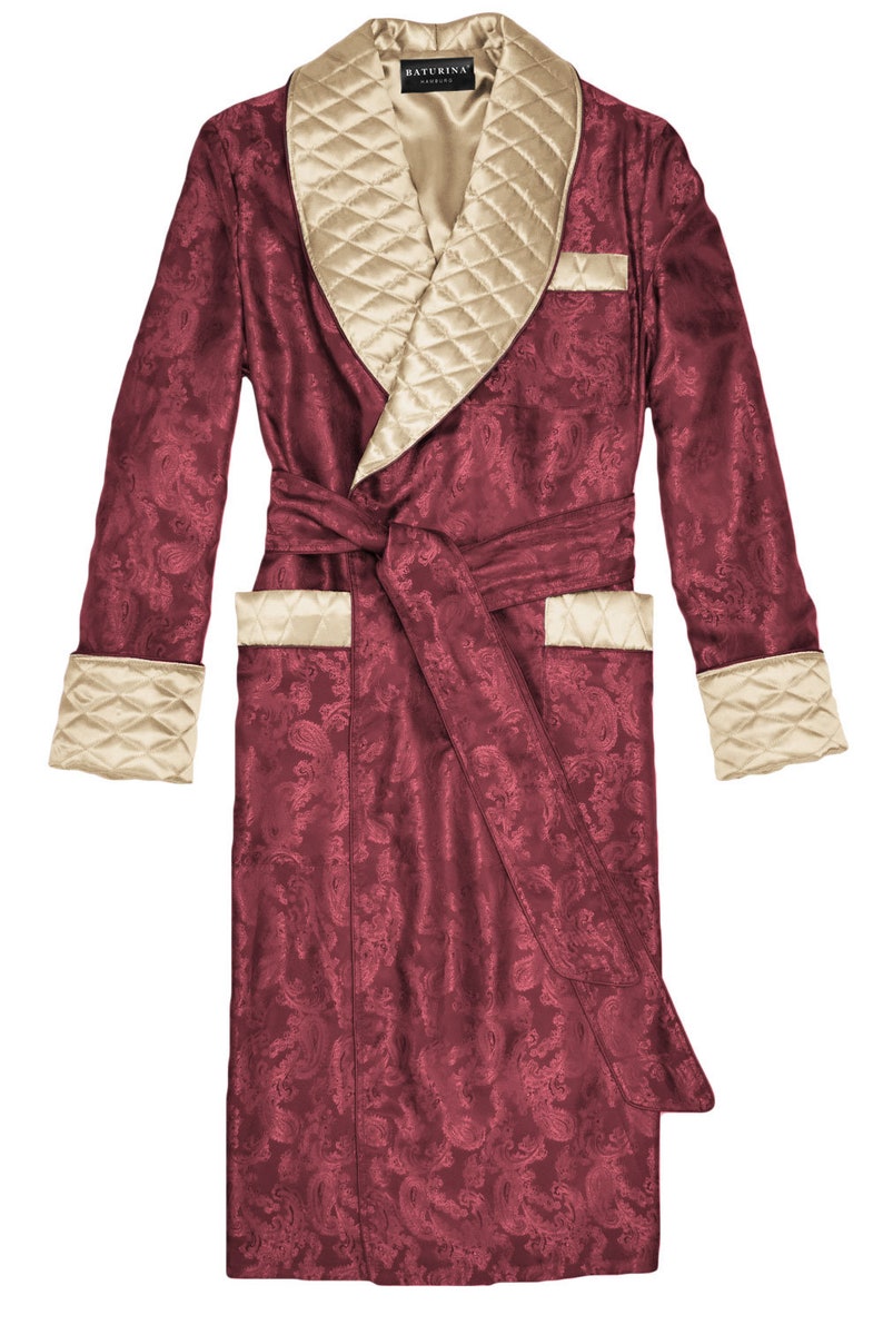 Mens Paisley Silk Robe Quilted Burgundy Red Gold Jacquard Etsy