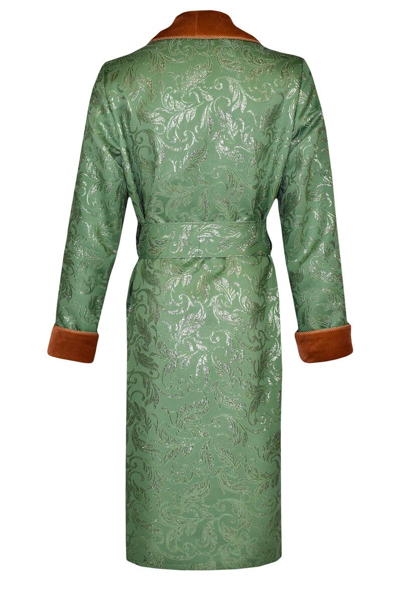 Mens Dressing Gown Green Floral Brocade Dark Orange Velvet Gentlemans