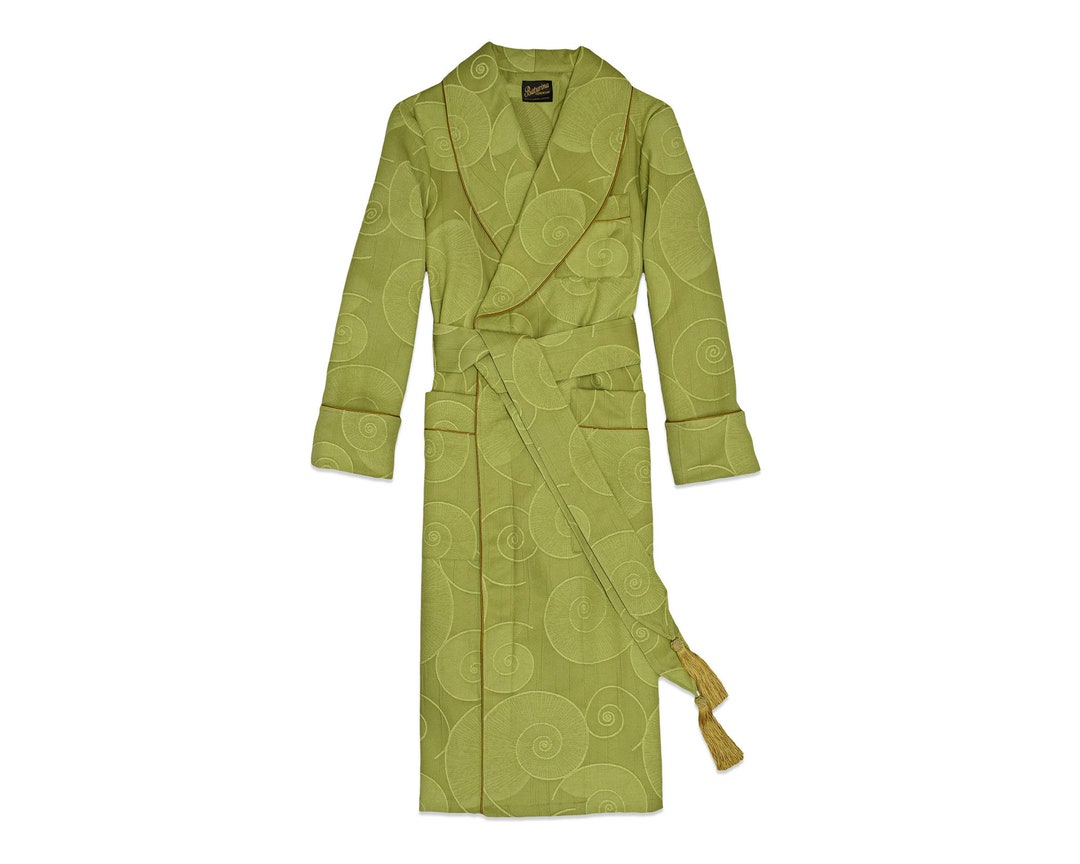 Mens Cotton Robe Lounging Dressing Gown Green Smoking Jacket Robe