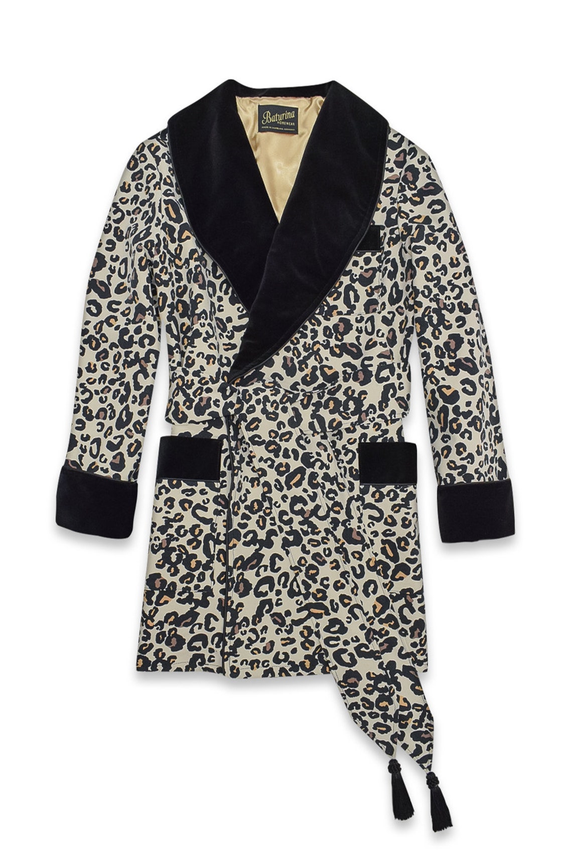 Mens Leopard Print Smoking Jacket Black Robe Gents Dressing Etsy