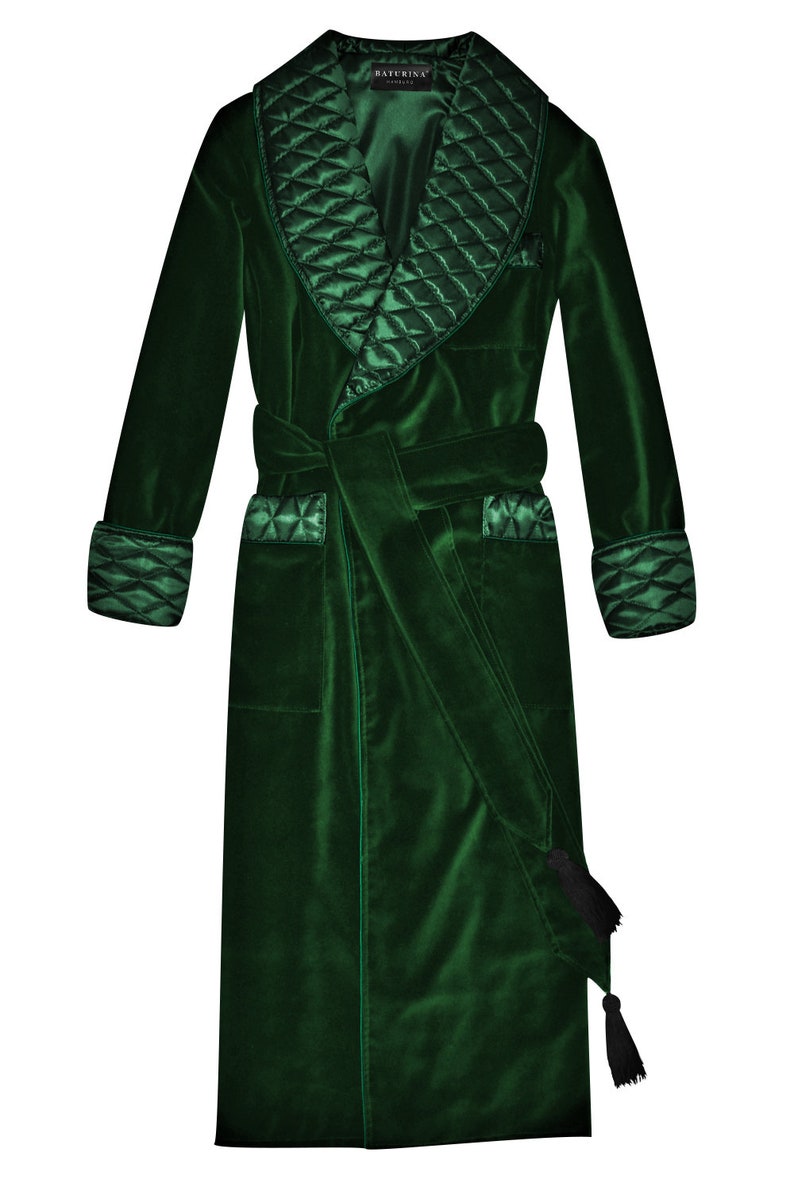 Green Velvet Men's Dressing Gown Heavy Warm Quilted Silk Etsy