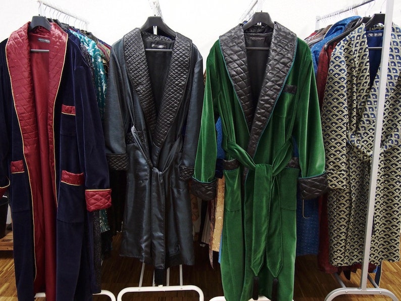 Green Velvet Men/'s Dressing Gown Heavy Warm Quilted Silk Collar Smoking Jacket Luxury Gentleman Robe Full Length Big Size Cotton Elegant