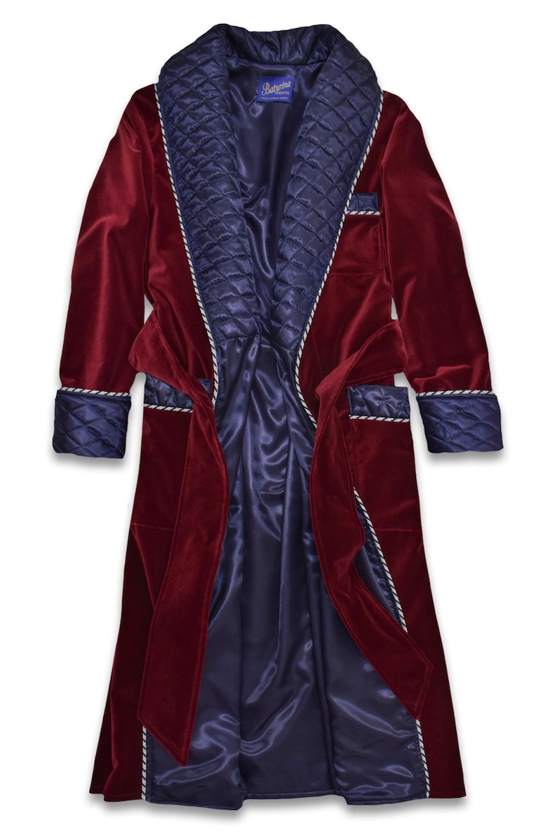Mens Velvet Dressing Gown Smoking Jacket Burgundy Quilted Silk Maroon