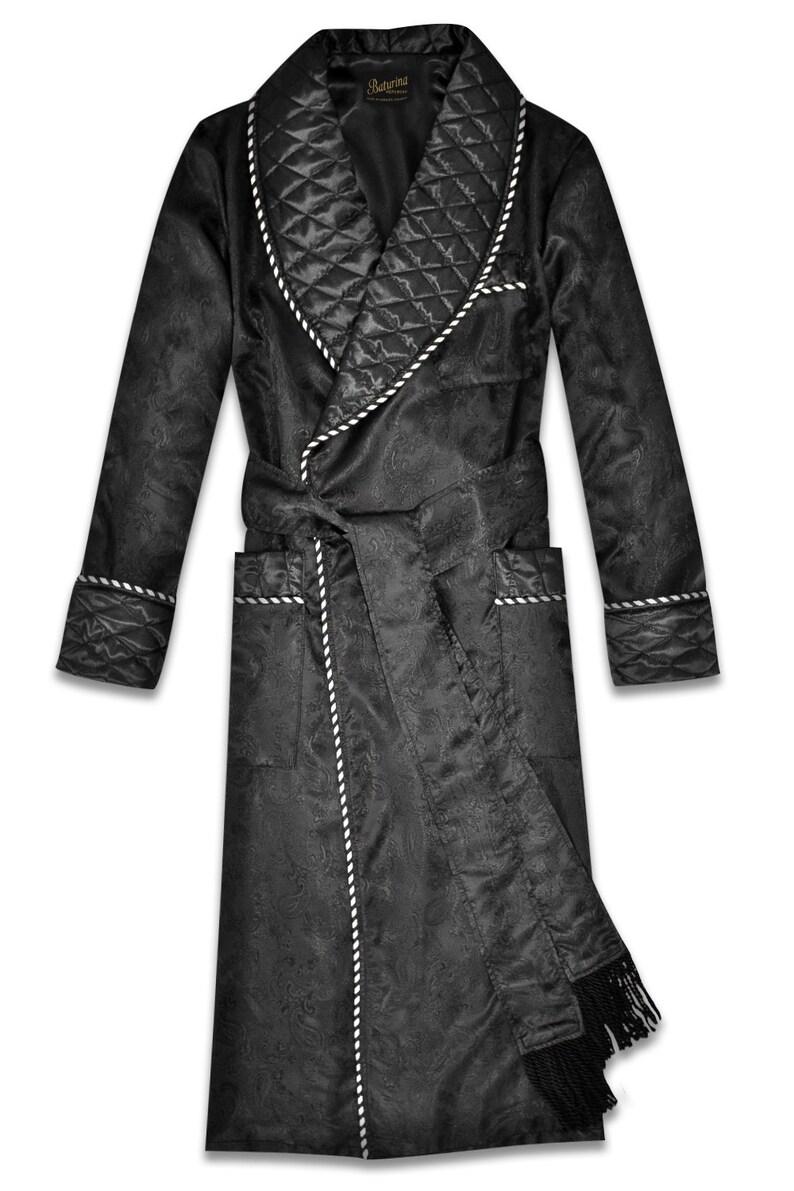Mens Silk Robe Black Paisley Quilted Dressing Gown Traditional Etsy