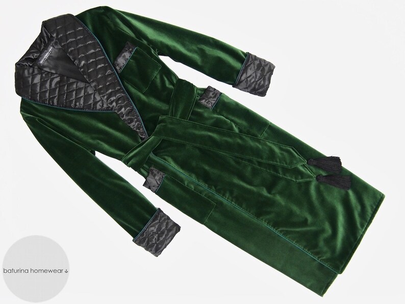 Green Velvet Men/'s Dressing Gown Heavy Warm Quilted Silk Collar Smoking Jacket Luxury Gentleman Robe Full Length Big Size Cotton Elegant