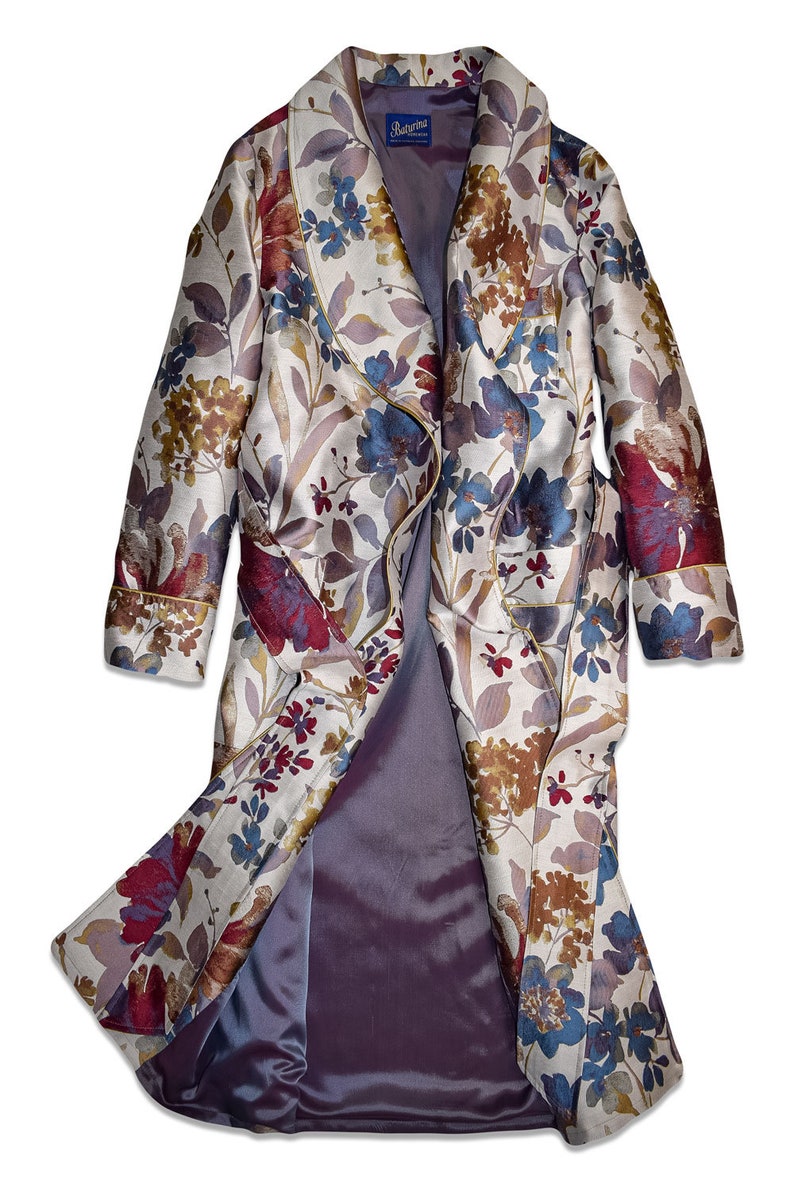 Mens Dressing Gown Floral Housecoat Jacquard Cotton Luxury Etsy