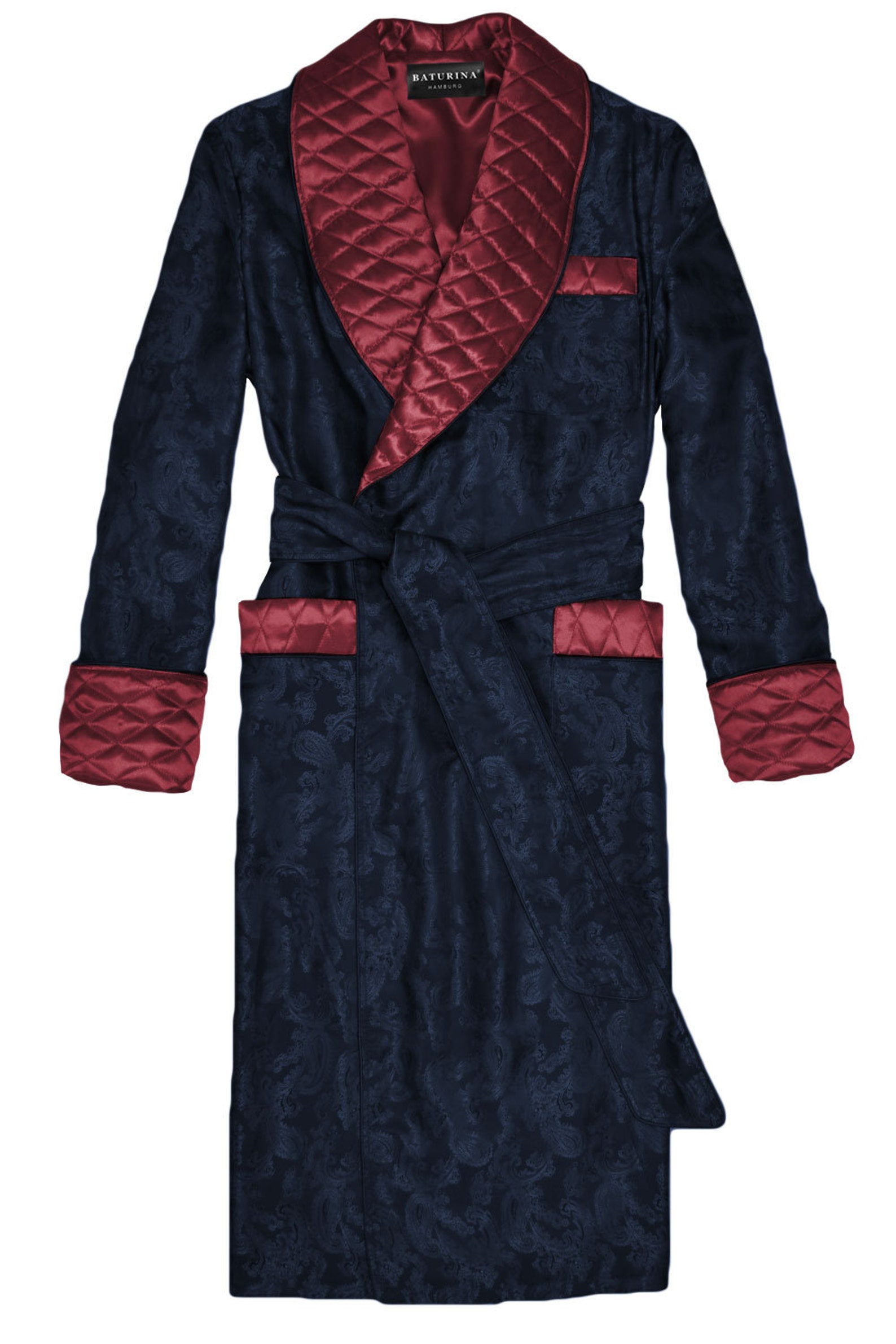 Mens Paisley Silk Robe Quilted Dark Navy Blue Burgundy Etsy