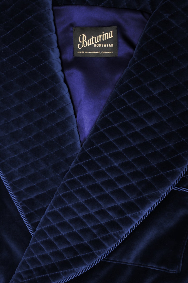Dark Blue Velvet Men's Robe Quilted Dressing Gown Luxury Etsy