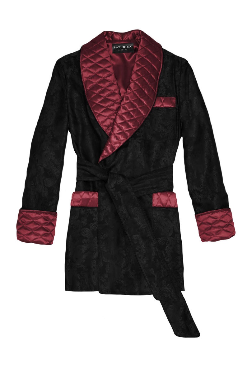 Mens Silk Dressing Gown Paisley Burgundy Black Quilted Shawl Etsy