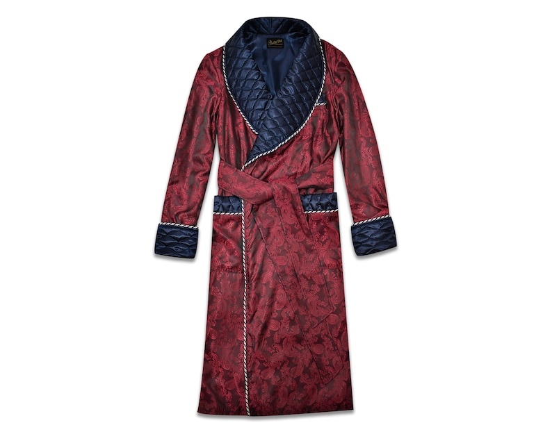 Mens Silk Robe Paisley Quilted Dressing Gown Burgundy Dark Etsy