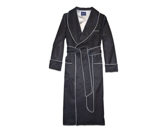 Mens Dressing Gown Black Satin Luxury English Gentleman Vintage Morning Robe Monogrammed Smoking Jacket