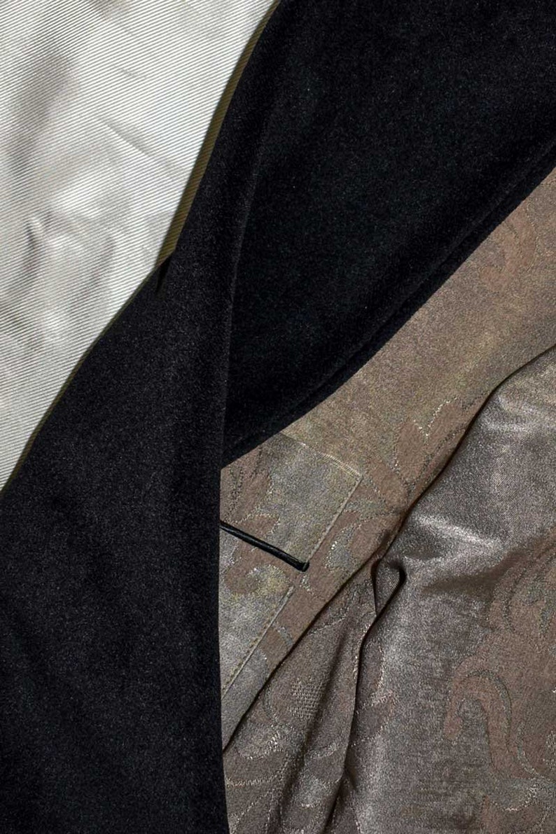 Mens Dressing Gown Baroque Cotton Velvet Dark Brown Black Classic Victorian Smoking Jacket Monogrammed Gents Housecoat image 7