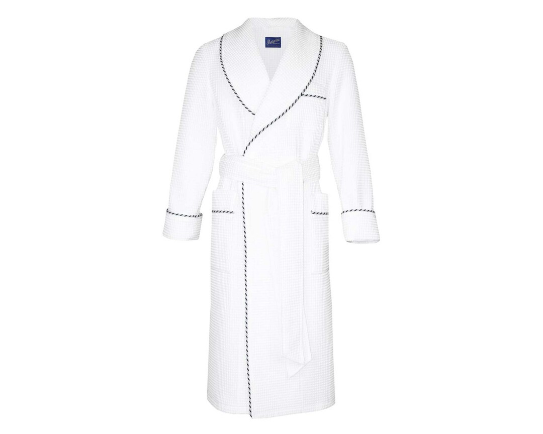 Mens Bathrobe White Cotton Waffle Pique Summer Travel Vintage Etsy