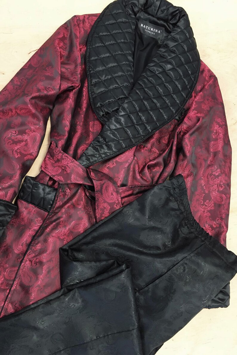 Mens Silk Dressing Gown Paisley Robe Black Burgundy Dark Red Etsy