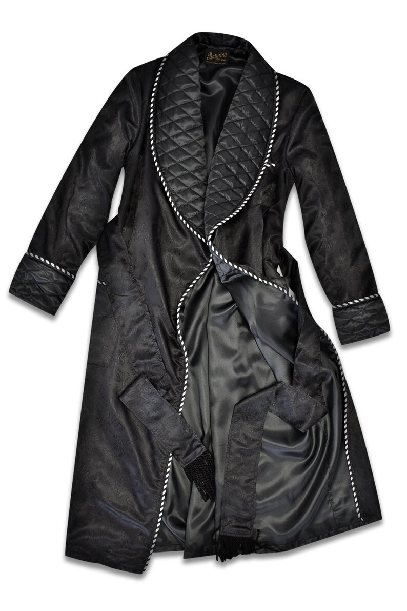 Mens Silk Robe Black Paisley Quilted Dressing Gown Traditional Etsy
