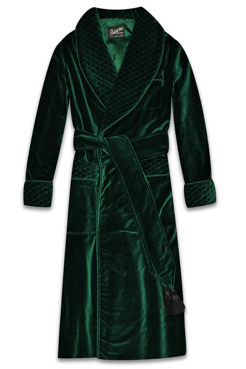 Dark Green Velvet Men's Robe Quilted Dressing Gown Luxury