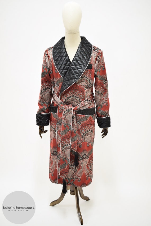 Mens Dressing Gown Paisley Robe Red Black Cotton Silk Warm Etsy
