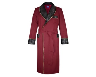 Burgundy Men's Robe Quilted Warm Dressing Gown Luxury Gentleman Smoking Jacket Warm Cotton Old Fashioned Traditional