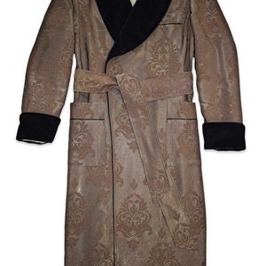 Mens Dressing Gown Baroque Cotton Velvet Dark Brown Black Classic Victorian Smoking Jacket Monogrammed Gents Housecoat image 5