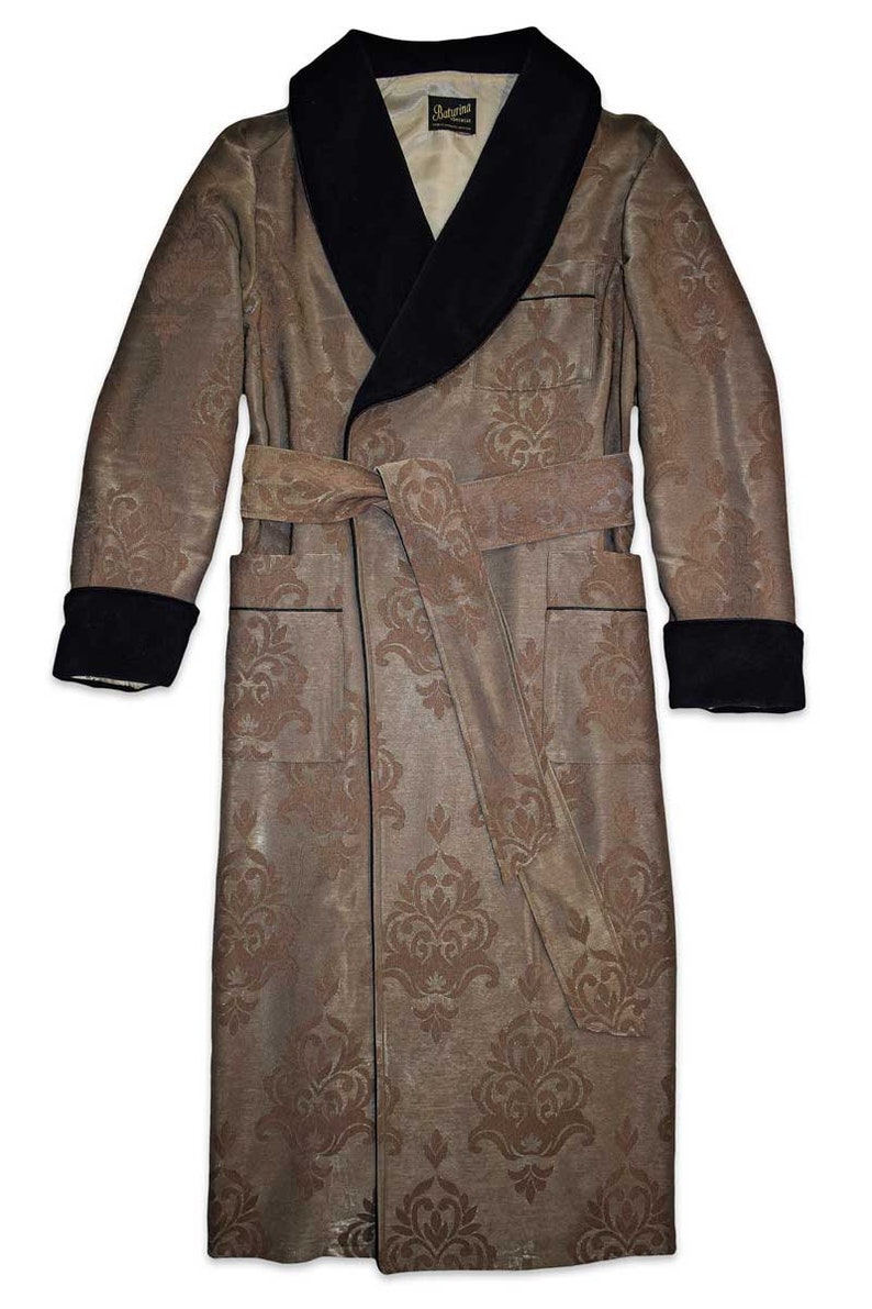 Mens Dressing Gown Baroque Cotton Velvet Dark Brown Black Classic Victorian Smoking Jacket Monogrammed Gents Housecoat image 5