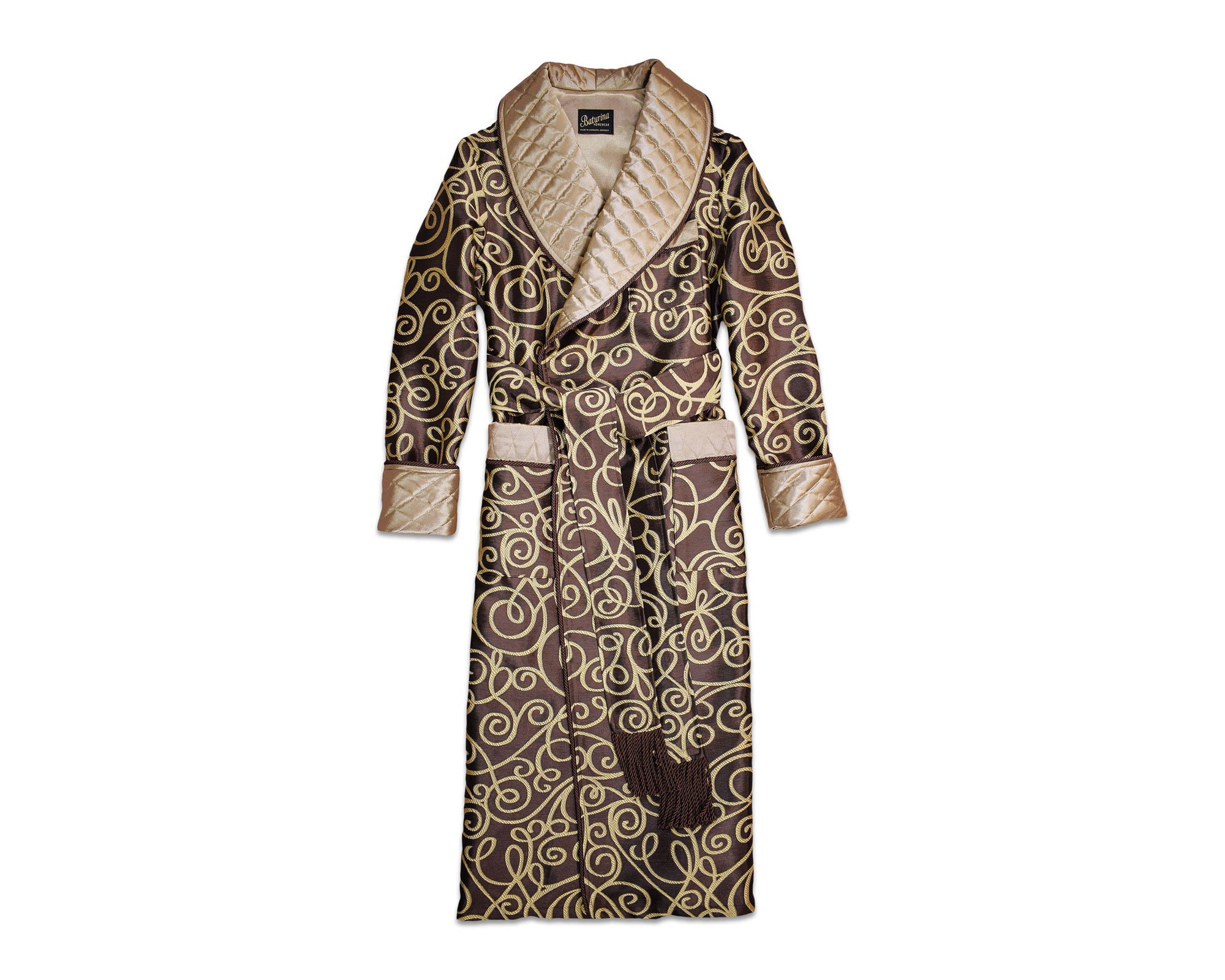 Men's Paisley Dressing Gown Luxury Robe Gold Blue Quilted