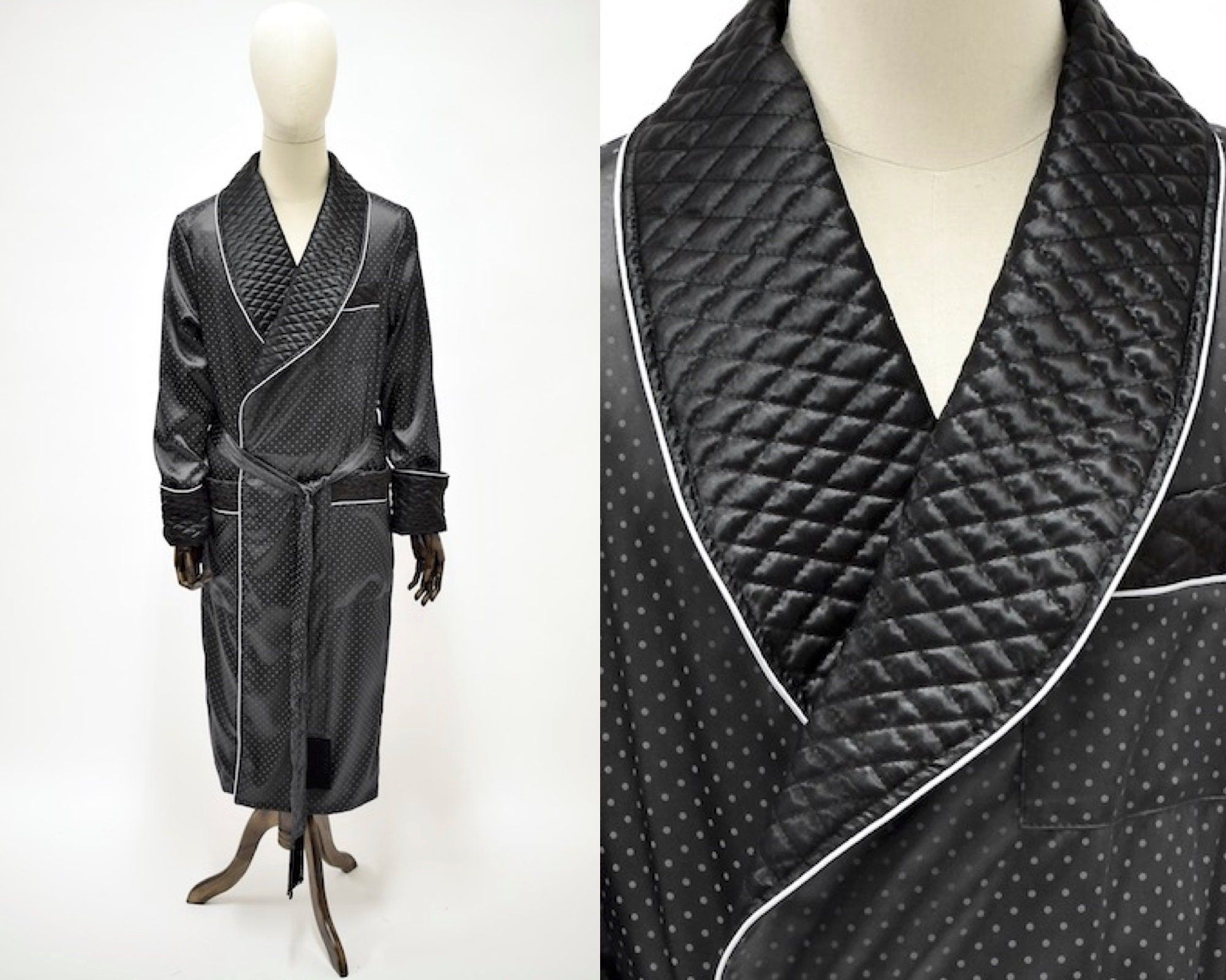 Mens Black Silk Robe Gentleman Quilted Dressing Gown | Etsy