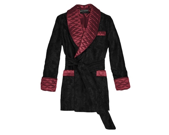 Mens Silk Dressing Gown Quilted Collar Vintage Gentleman Robe Victorian ...