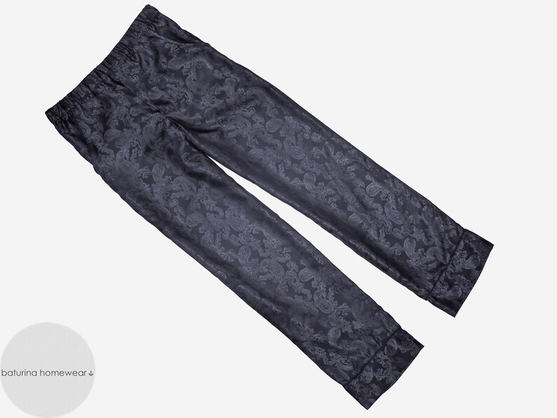 Mens Silk Pajamas Paisley Dark Blue Navy Pyjamas Gentlemans Luxury Pajama Long Sleeve Sleep Shirt Long Lounge Pants Big Tall