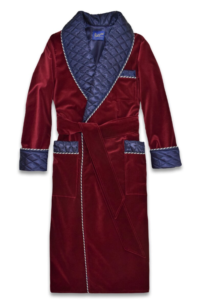 Mens Velvet Dressing Gown Smoking Jacket Burgundy Quilted Silk Maroon Red Warm Luxury English