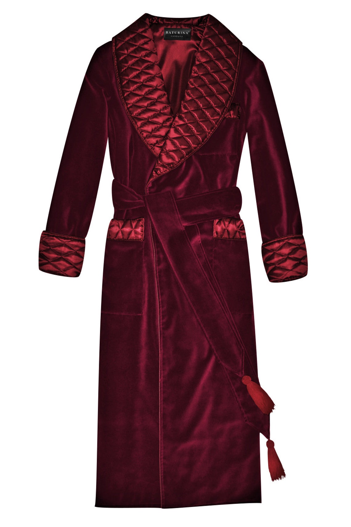 Mens Burgundy Velvet Robe Quilted Silk Dressing Gown Smoking | Etsy