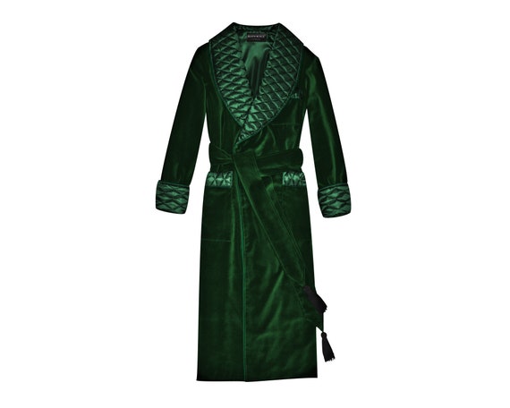 Green Velvet Men/'s Dressing Gown Heavy Warm Quilted Silk Collar Smoking Jacket Luxury Gentleman Robe Full Length Big Size Cotton Elegant