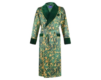 Mens Dressing Gown Green Gold Baroque Velvet