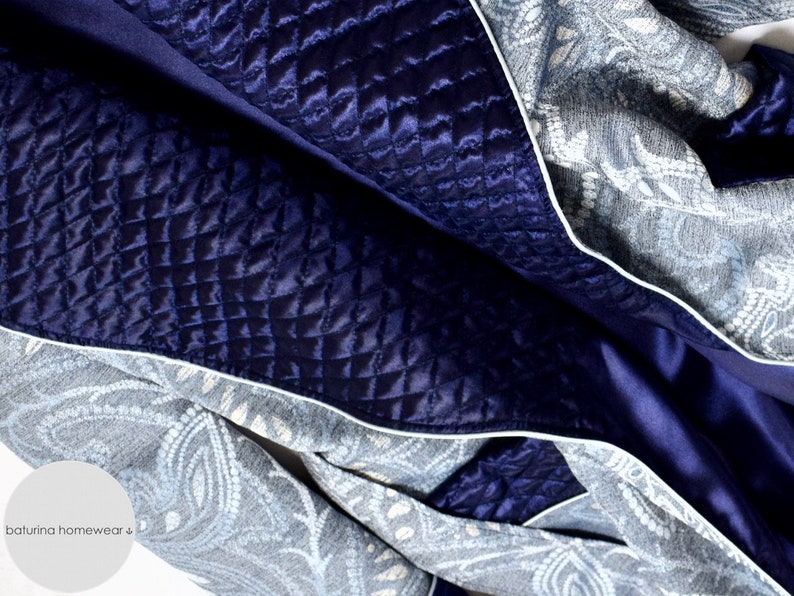 Mens Dressing Gown Paisley Robe Blue Silk Quilted Housecoat Luxury English British Gentleman Victorian Robe Warm Lined Extra Long