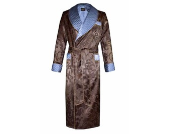 Mens Robe Quilted Lapel Dressing Gown Smoking Jacket Housecoat Long Classic Housecoat Vintage Style