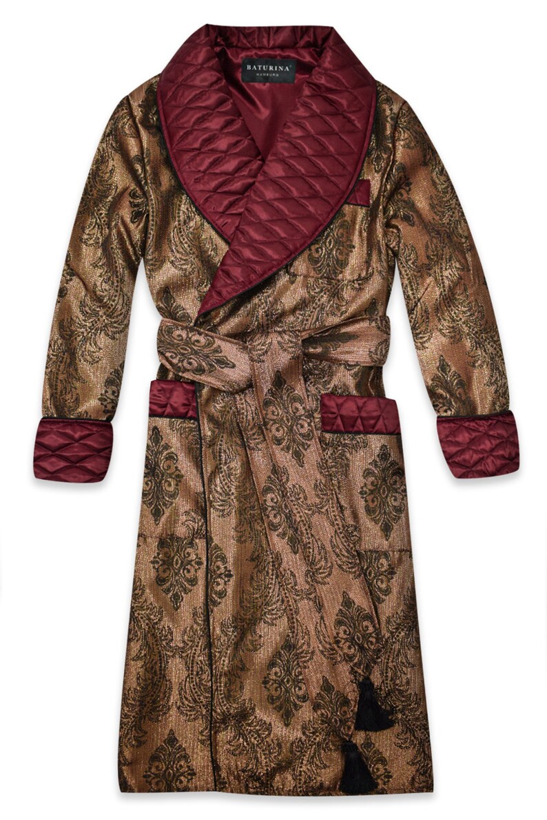 mens burgundy silk robe