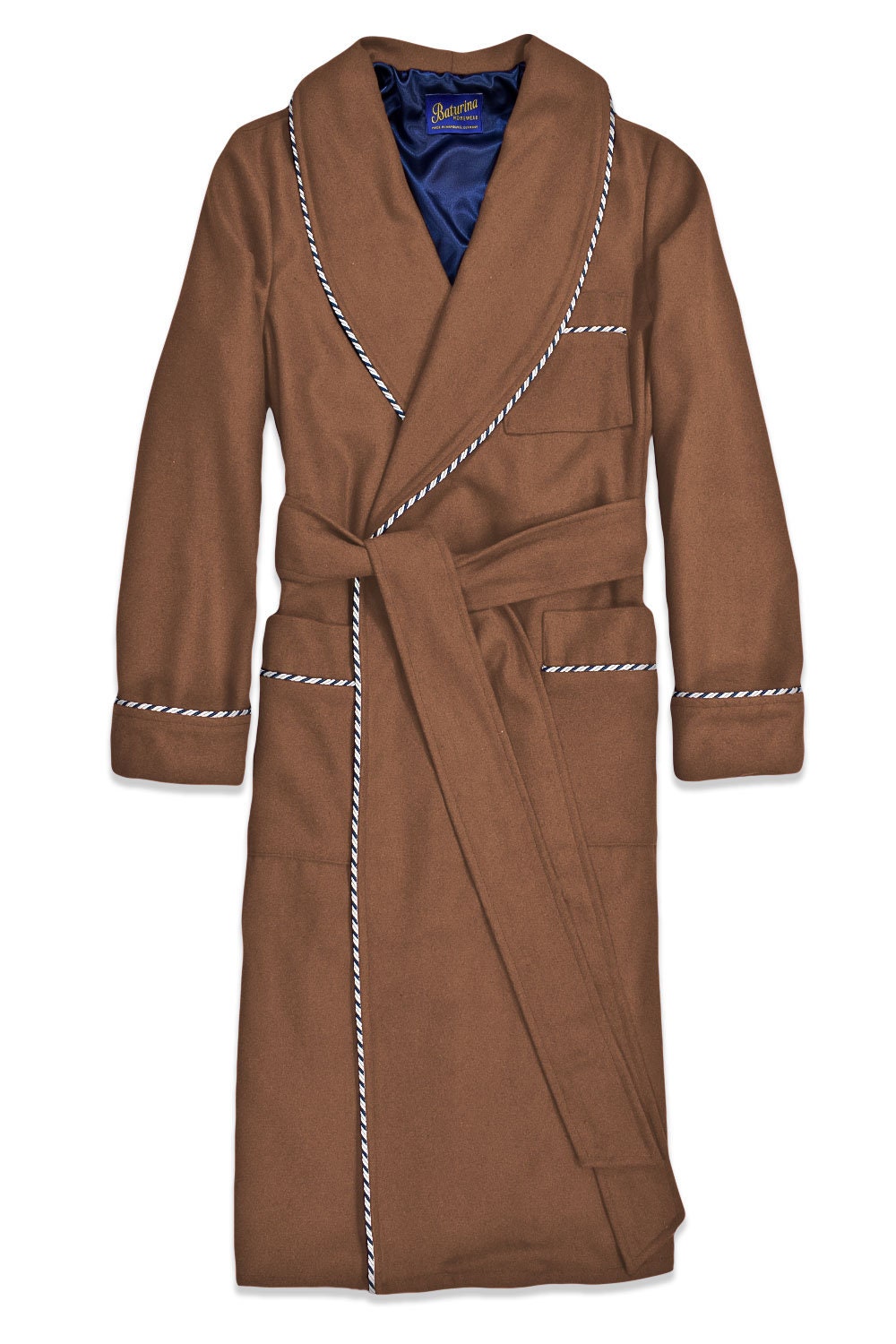 Mens Wool Robe Dressing Gown Smoking Jacket Camel Brown Extra Warm